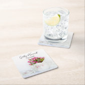 ティーポット茶のパーティーのピンクのバラ結婚の花 スクエアペーパーコースター (インサイチュ)