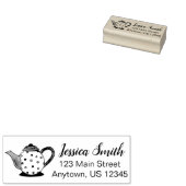 ティーポット茶パーティー水玉模様パーソナライズされたアドレス ラバースタンプ (押印)