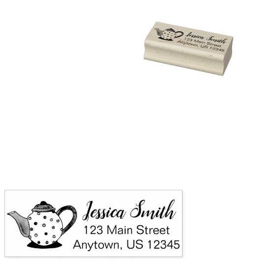ティーポット茶パーティー水玉模様パーソナライズされたアドレス ラバースタンプ (押印)