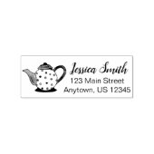 ティーポット茶パーティー水玉模様パーソナライズされたアドレス ラバースタンプ (インプリント)