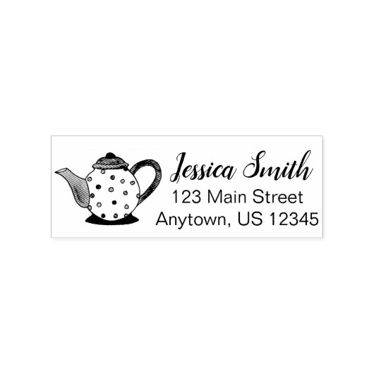 ティーポット茶パーティー水玉模様パーソナライズされたアドレス ラバースタンプ (インプリント)