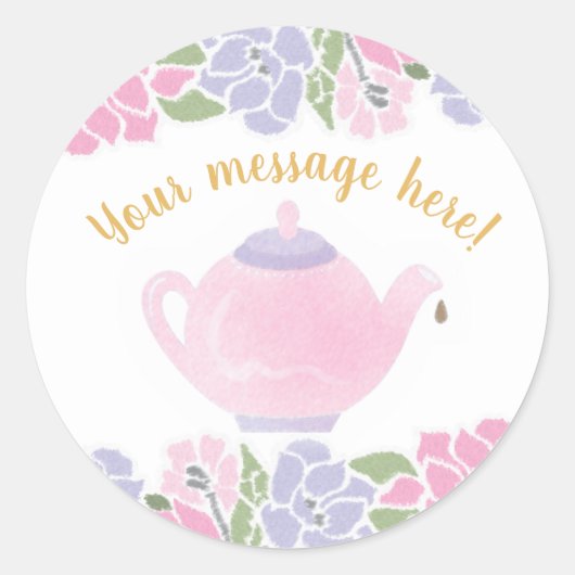ティーポット赤ちゃんシャワー水色 ラウンドシール (正面)