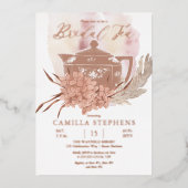 ティーポット |アジサイ |パンパスグラスブライダル茶 箔招待状 (正面)