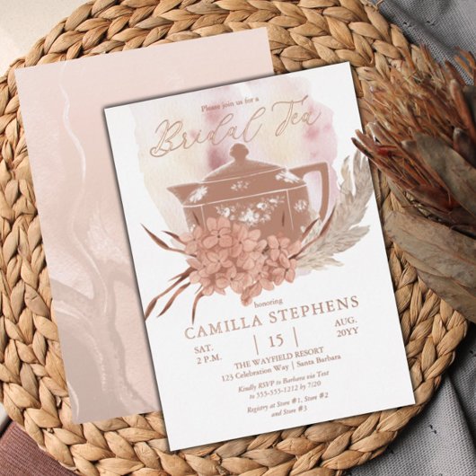 ティーポット |アジサイ |パンパスグラスブライダル茶 箔招待状