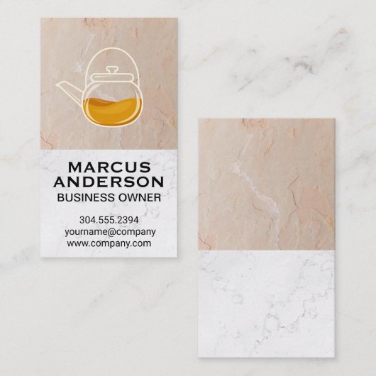 ティーポット |クレイのテクスチャ壁の白い大理石 名刺 (正面/裏面)