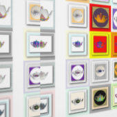 ティーポット コラージュ キッチン 壁紙 (縫い目)