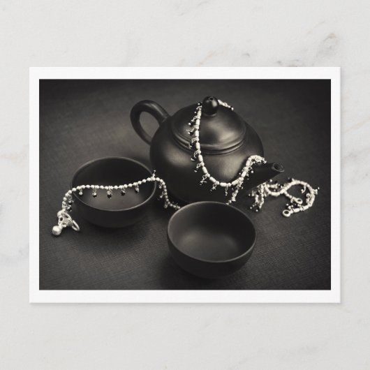 ティーポット&シルバージュエリー、茶室/アートデコール ポストカード (正面)