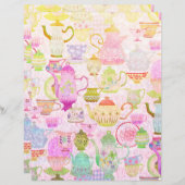 ティーポット、ティーカップとソーサーのヴィンテージスクラップブック紙 (正面/裏面)