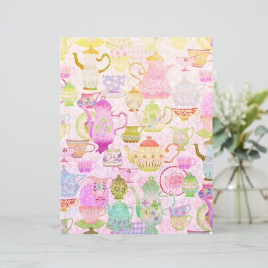 ティーポット、ティーカップとソーサーのヴィンテージスクラップブック紙 (スタンド正面)