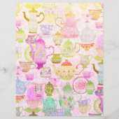 ティーポット、ティーカップとソーサーのヴィンテージスクラップブック紙 (正面)