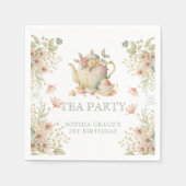 ティーポット&ティーカップワイルドフラワーお洒落ズ誕生日 スタンダードカクテルナプキン (正面)