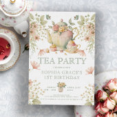 ティーポット&ティーカップワイルドフラワーお洒落ズ誕生日 招待状