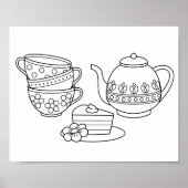 ティーポット、ティーカップ、ケーキのカラーリングページ ポスター (正面)
