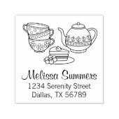 ティーポット、ティーカップ、ケーキアドレス セルフインキングスタンプ (デザイン)