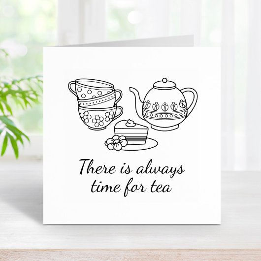 ティーポット、ティーカップ、ケーキ引用文 ラバースタンプ