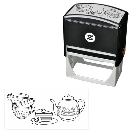 ティーポット、ティーカップ、ケーキ セルフインキングスタンプ (インサイチュ)