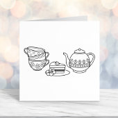 ティーポット、ティーカップ、ケーキ セルフインキングスタンプ