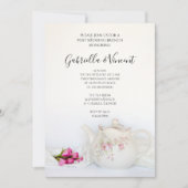 ティーポット / ピンクのバラのティーパーティー　結婚式後ブライド＆グルームの朝食会 招待状 (正面)