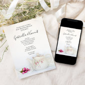 ティーポット / ピンクのバラのティーパーティー　結婚式後ブライド＆グルームの朝食 招待状