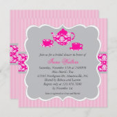 ティーポット ブライダルシャワー（ピンク/グレー） 招待状 (正面/裏面)