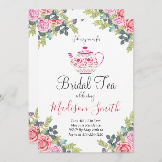 ティーポット ブライダル シャワー ティーパーティー 招待状 (正面/裏面)