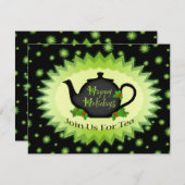 ティーポット&ホリークリスマスティーパーティの招待状 招待状 (正面/裏面)