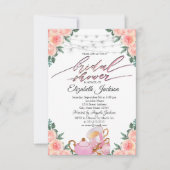 ティーポット マカロン ストリング ライト ローズ ブライダル シャワー 招待状 (正面)