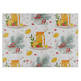 ティーポット、レモン、お茶と花のカップ カッティングボード