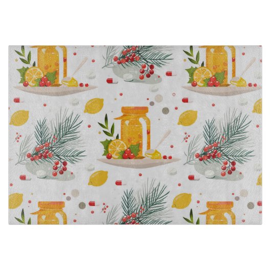 ティーポット、レモン、お茶と花のカップ カッティングボード (正面)