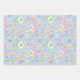 ティーラバーズブルーティーポットティーカップヴィンテージ寛大 ラッピングペーパーシート