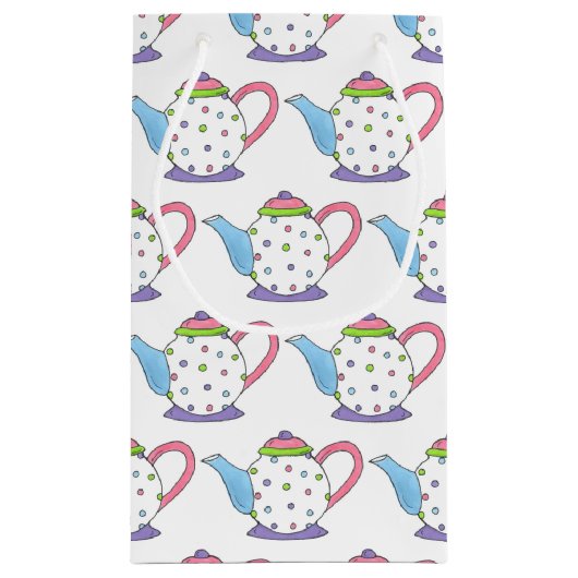 ティーラバー水玉模様パステルティーポットティーポットプリント スモールペーパーバッグ (裏面)