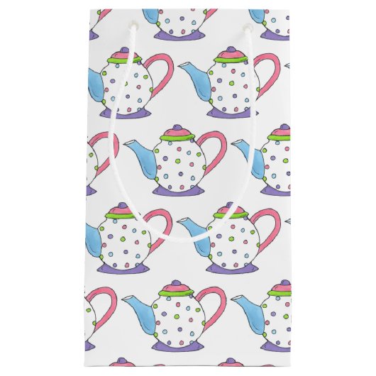 ティーラバー水玉模様パステルティーポットティーポットプリント スモールペーパーバッグ (正面)