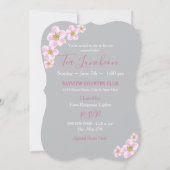 ティーランチョンティーポット&ティーカップレディース、ピンク&グレー 招待状 (裏面)