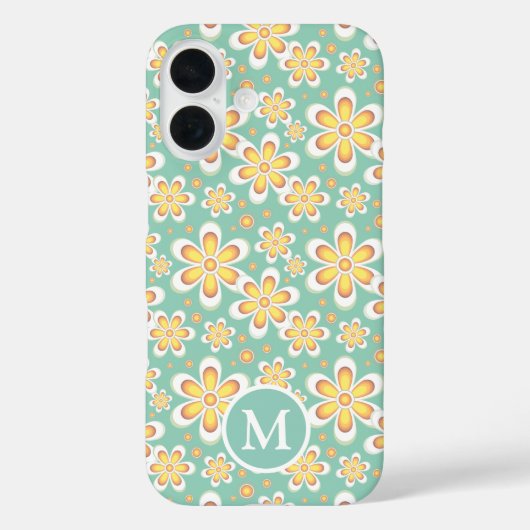 ティールとイエローの春の花柄モノグラム Case-Mate iPhoneケース (裏面)