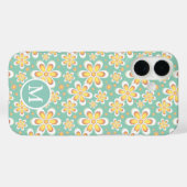 ティールとイエローの春の花柄モノグラム Case-Mate iPhoneケース (裏面 (横))