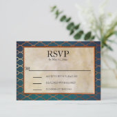 ティールとコッパーのエレガントな結婚式RSVP 出欠カード (スタンド正面)