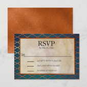 ティールとコッパーのエレガントな結婚式RSVP 出欠カード (正面/裏面)