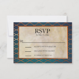 ティールとコッパーのエレガントな結婚式RSVP 出欠カード