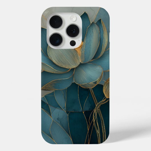 ティールとゴールドの蓮の花 幾何学ラインアート 禅 Case-Mate iPhoneケース (裏面)