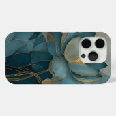 ティールとゴールドの蓮の花 幾何学ラインアート 禅 Case-Mate iPhoneケース (裏面 (横))