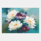 ティールとパープルの絵画風の花 ラッピングペーパーシート (正面3)