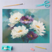 ティールとパープルの絵画風の花 薄葉紙 (クラフト)