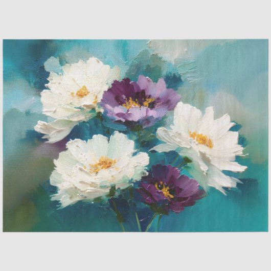 ティールとパープルの絵画風の花 薄葉紙 (正面)