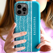 ティールとホワイトのヘリンボーン オーダーメイドネーム Case-Mate iPhoneケース