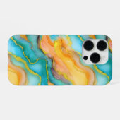 ティールと黄色オレンジのパターンの海の波 iPhoneケース (裏面横)