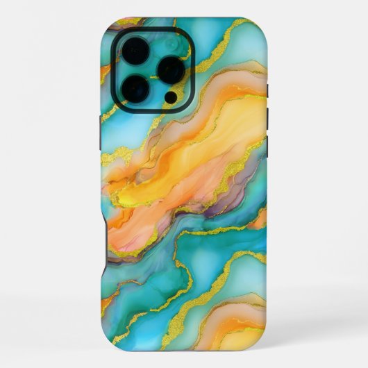ティールと黄色オレンジの波模様 iPhoneケース (裏面)