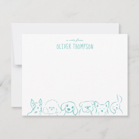 ティールのかわいい犬の動物スケッチメモカード ノートカード (正面)