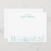 ティールのかわいい犬の動物スケッチメモカード ノートカード (正面/裏面)