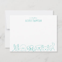 ティールのかわいい犬の動物スケッチメモカード ノートカード