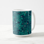 ティールの松の枝と白い雪の結晶 コーヒーマグカップ (正面右)